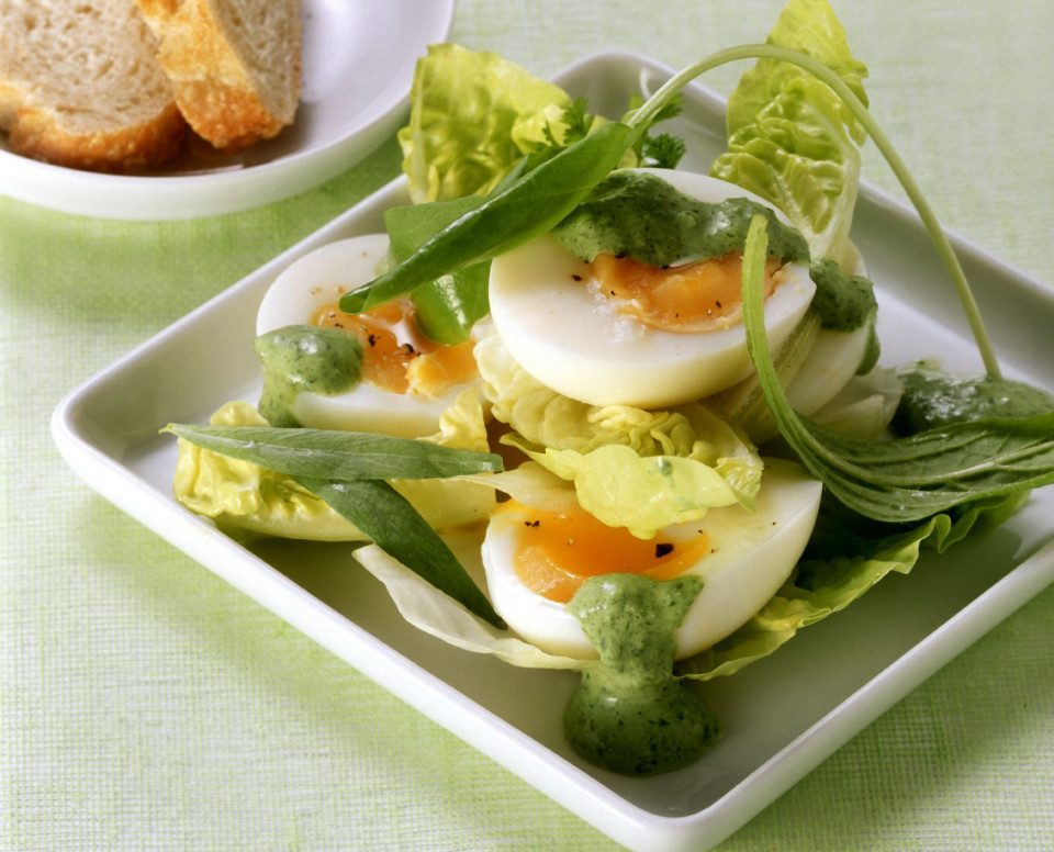 Bio Salat mit Ei und Frankfurter grüner Soße
