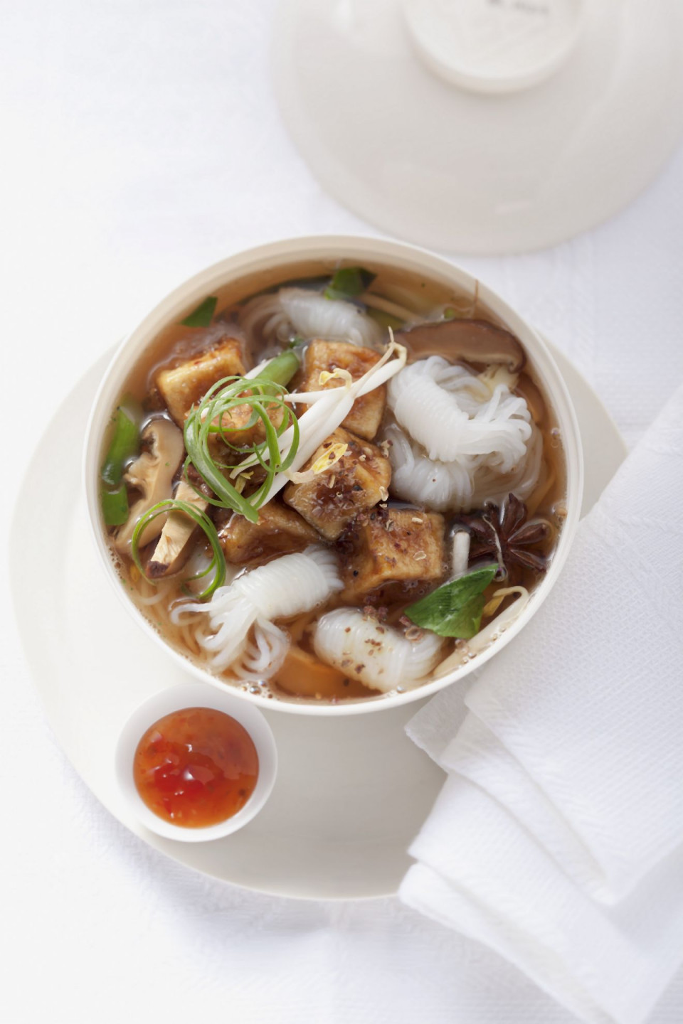 Bio Suppe mit Reisnudeln und Schmor-Tofu