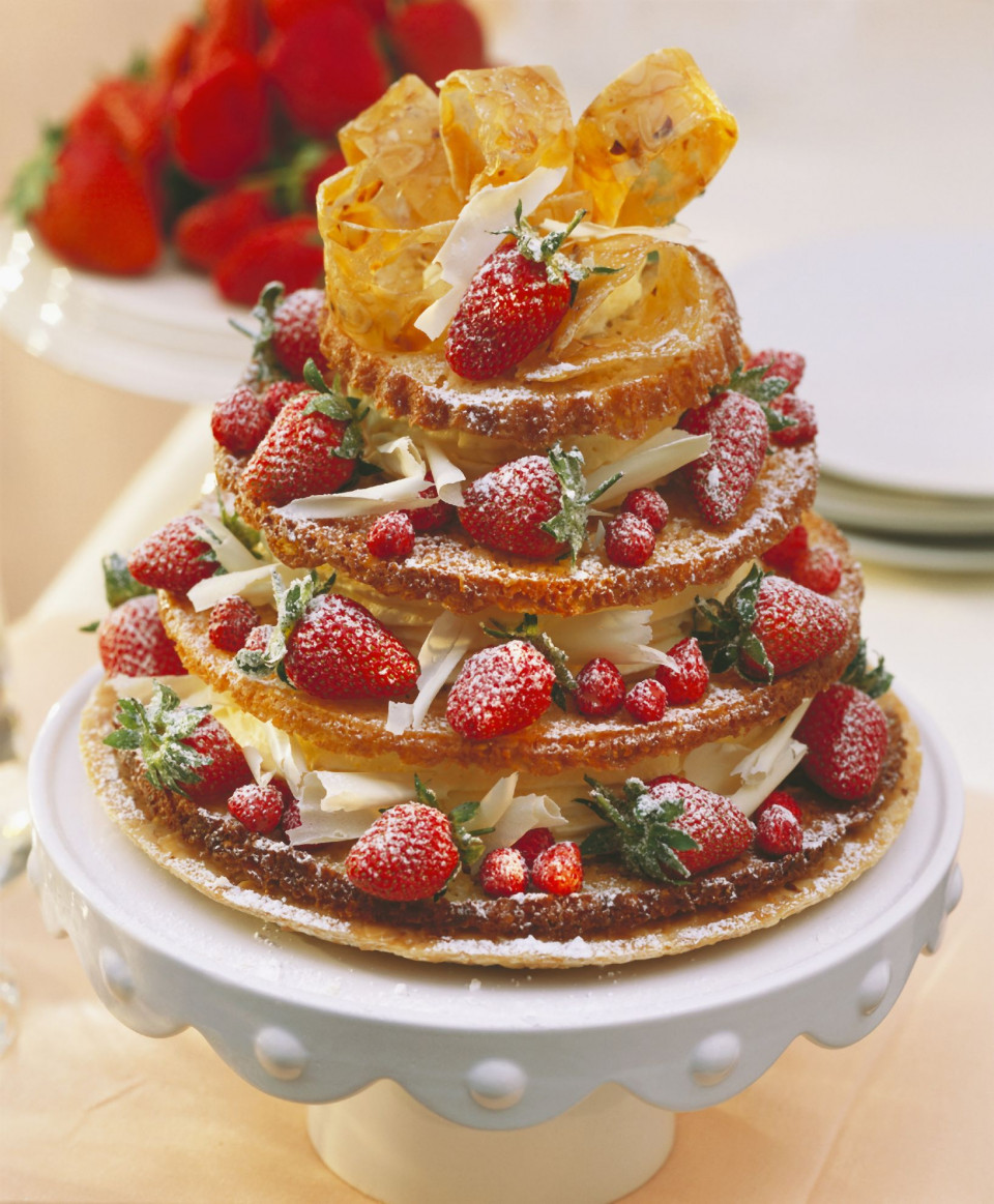 Bio Knusprige Torte mit Erdbeeren und weißer Schokomousse